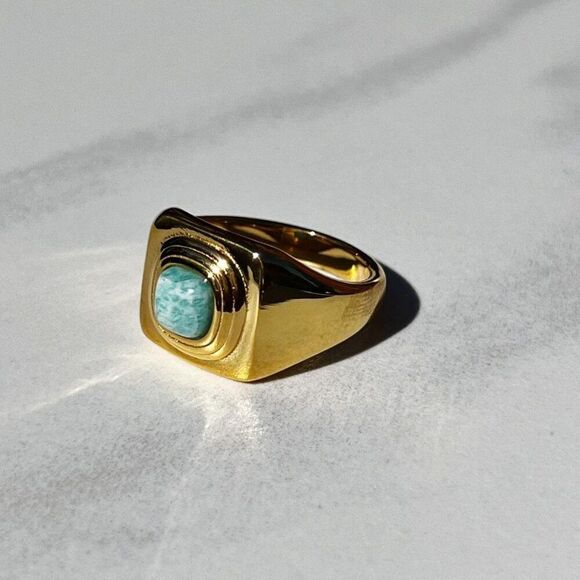 New! “Addie” Chunky Gold/Turquoise Ring - Picture 2 of 7